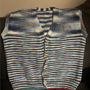 Striped Knit Button-Up Vest